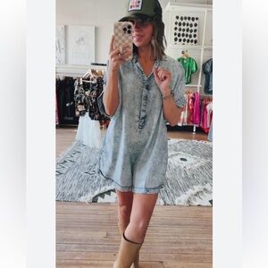 Stylish Day & Moon Gray Acid Denim Romper Oversized
